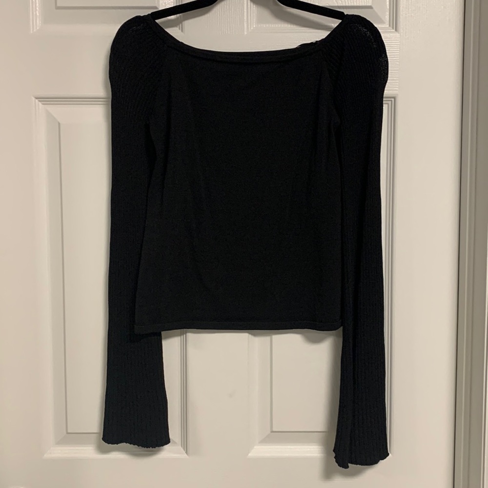 Ann Taylor Black Bell Sleeve Knit Top